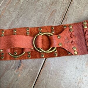 Studded Leather Belt with Brass Accents